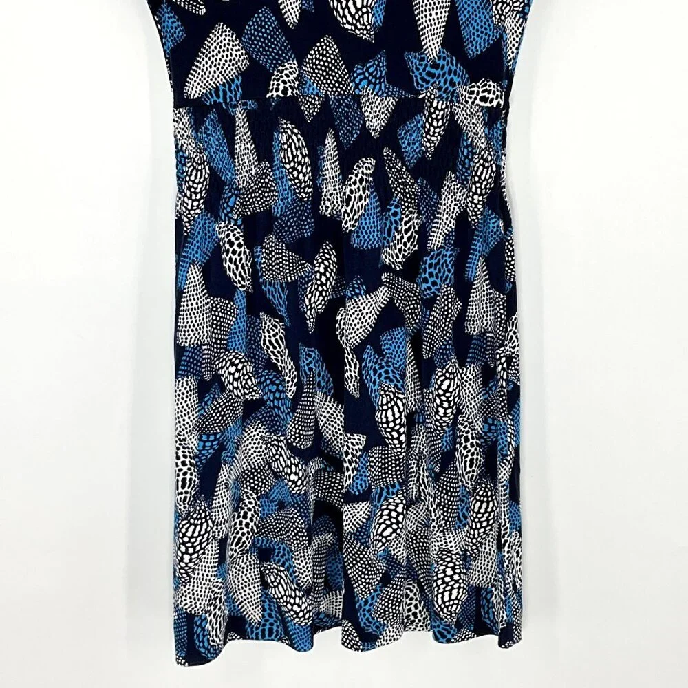 Tory Burch Dress Women XS Silk Blue‎ Seashell Polka Dot Short Sleeve V-Neck